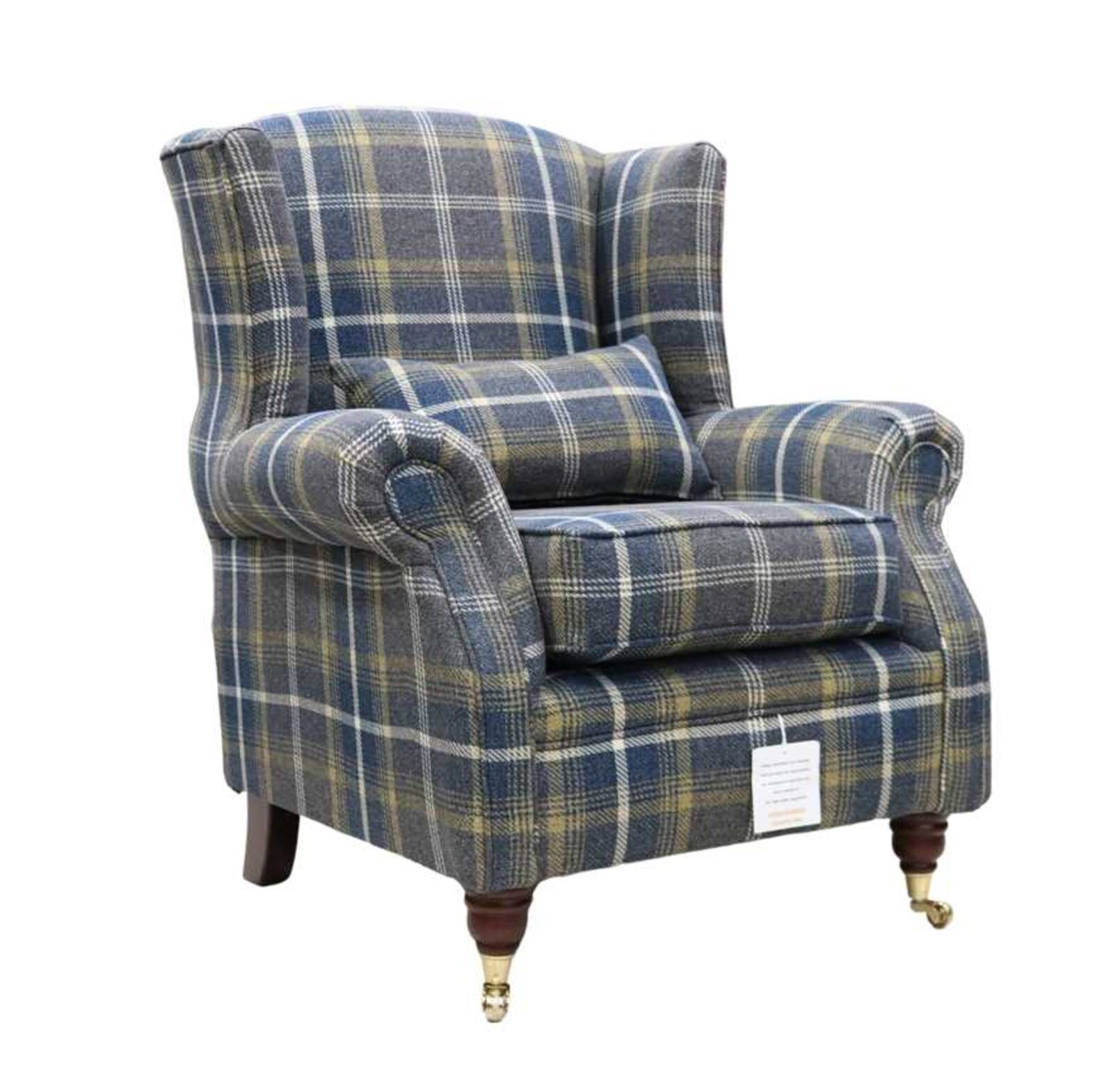 Product photograph of Wing Chair Fireside High Back Armchair Tartan Denim Check Fabric from Designer Sofas 4U