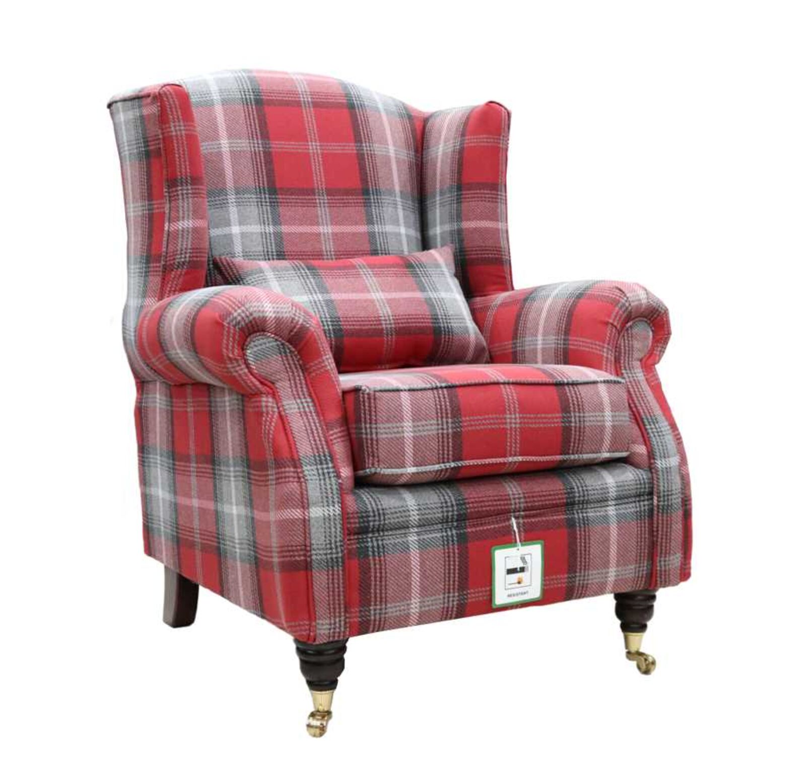 Product photograph of Wing Chair Fireside High Back Armchair Tartan Red Check Fabric from Designer Sofas 4U