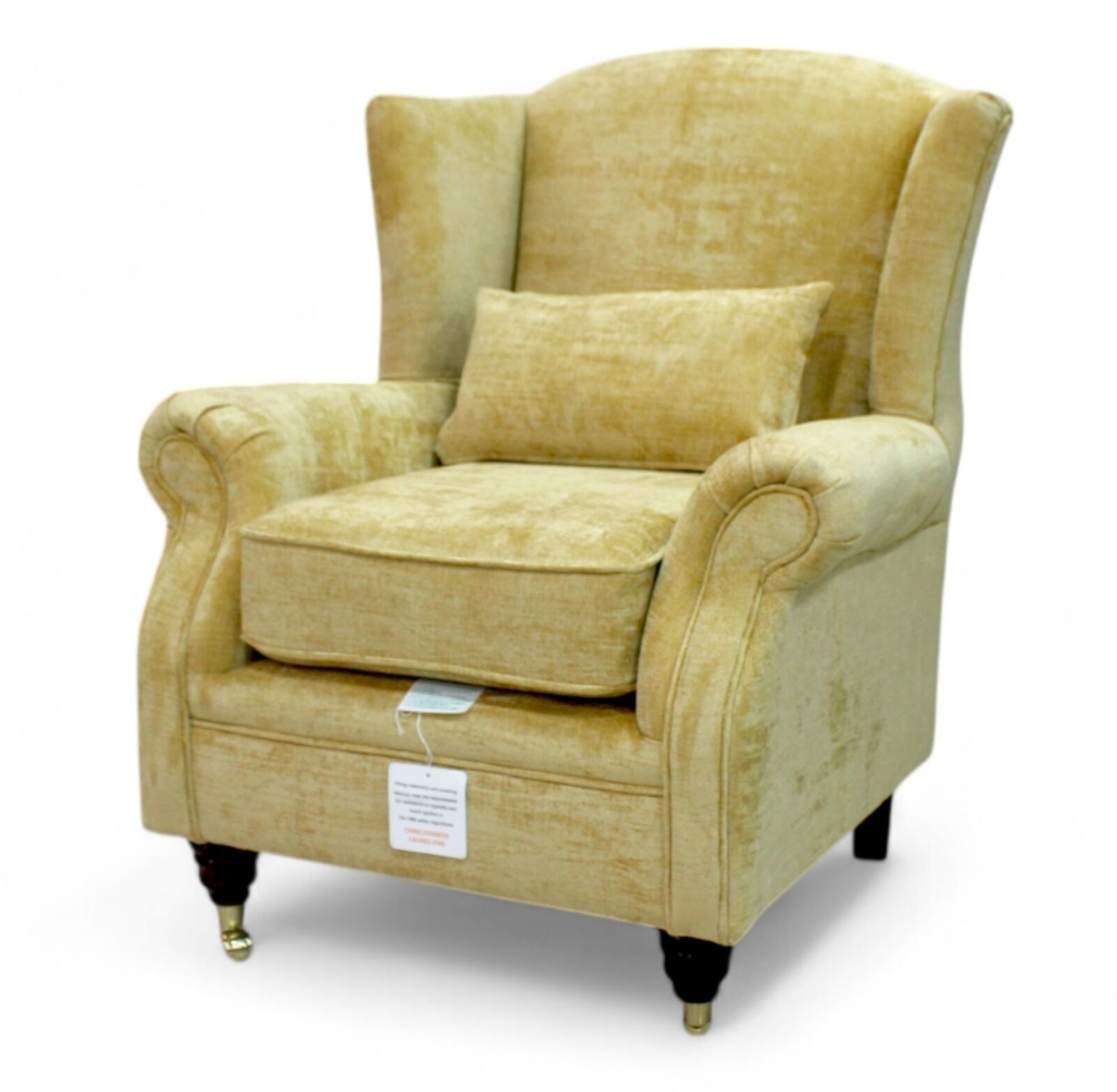 Product photograph of Wing Chair Fireside High Back Armchair Velluto Gold Fabric from Designer Sofas 4U