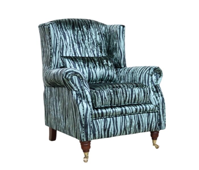 Wing Chair Fireside High Back Armchair Zebra Green Animal Print Fabric