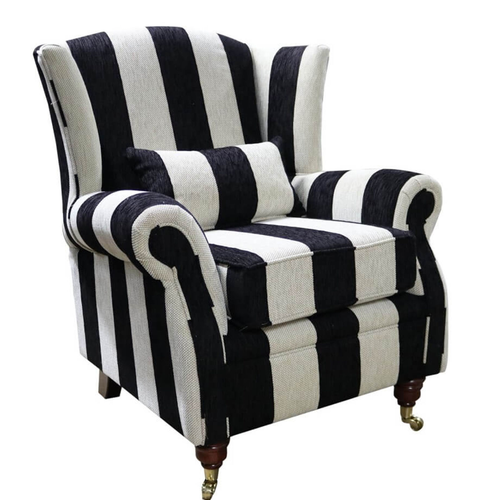 Product photograph of Wing Chair Fireside High Back Armchair Harrison Stripe Black Amp Hellip from Designer Sofas 4U