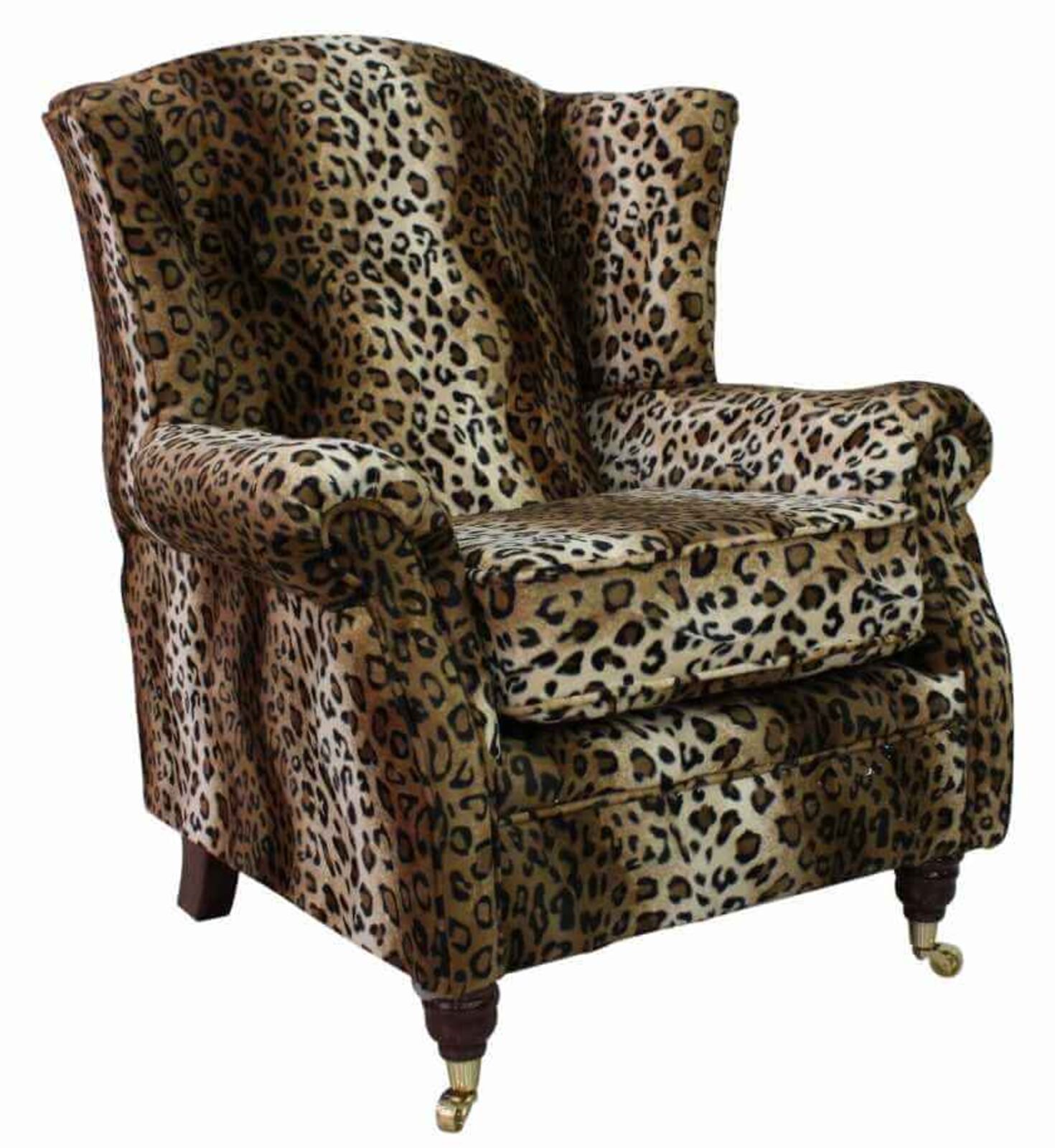 Product photograph of Wing Chair Fireside High Back Armchair Animal Print Brown Leopard from Designer Sofas 4U