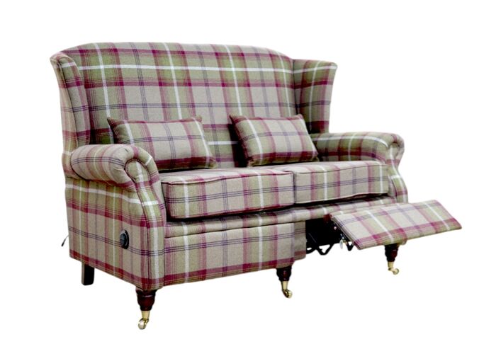 Wing Reclining Sofa 2 Seater Fireside High Back Armchair Balmoral Heather Check Fabric P&S