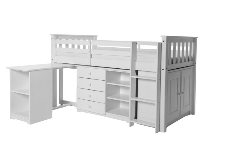 Porto Midi Sleeper With Desk Chest Bookcase White