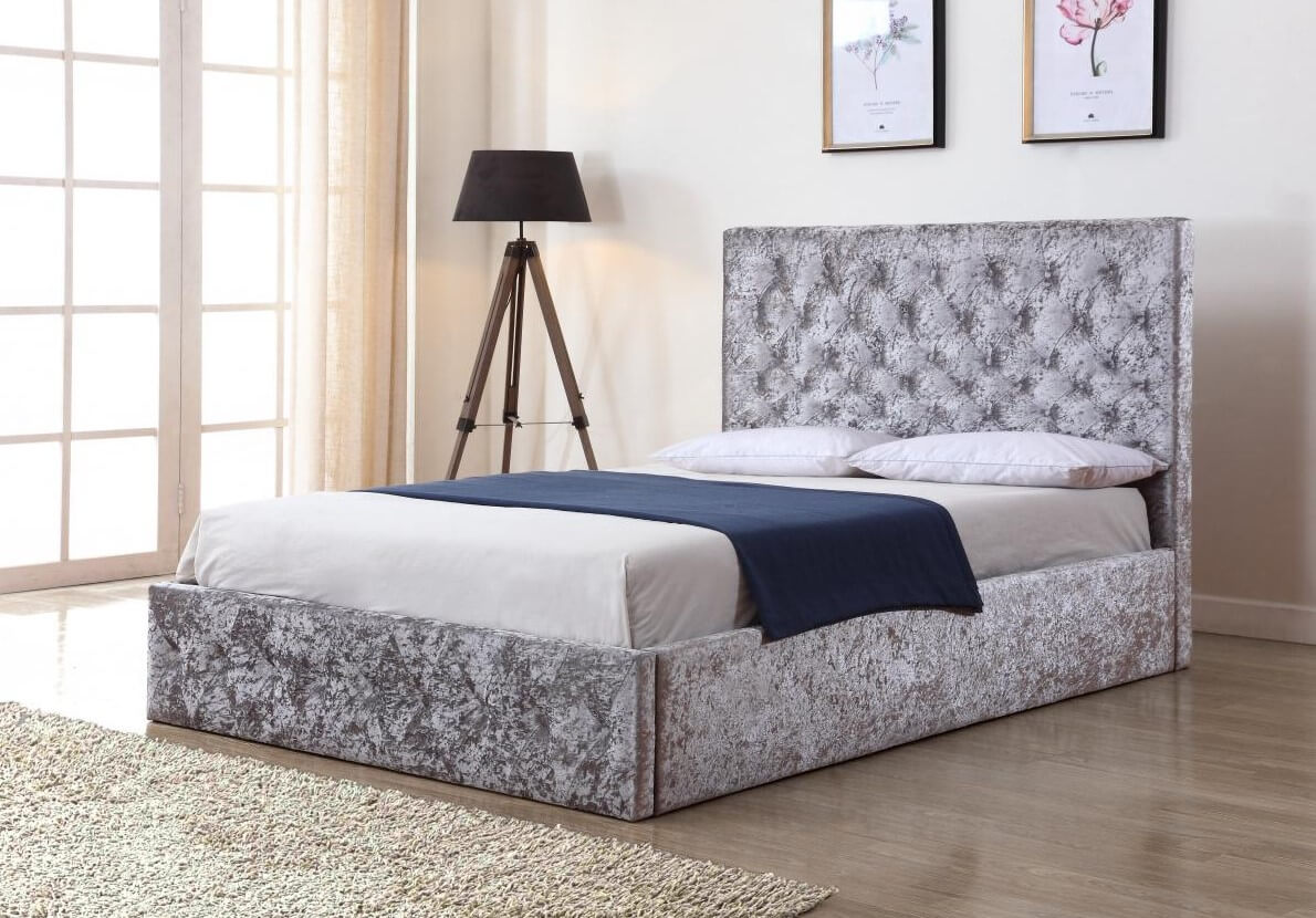 Silver velvet store small double bed