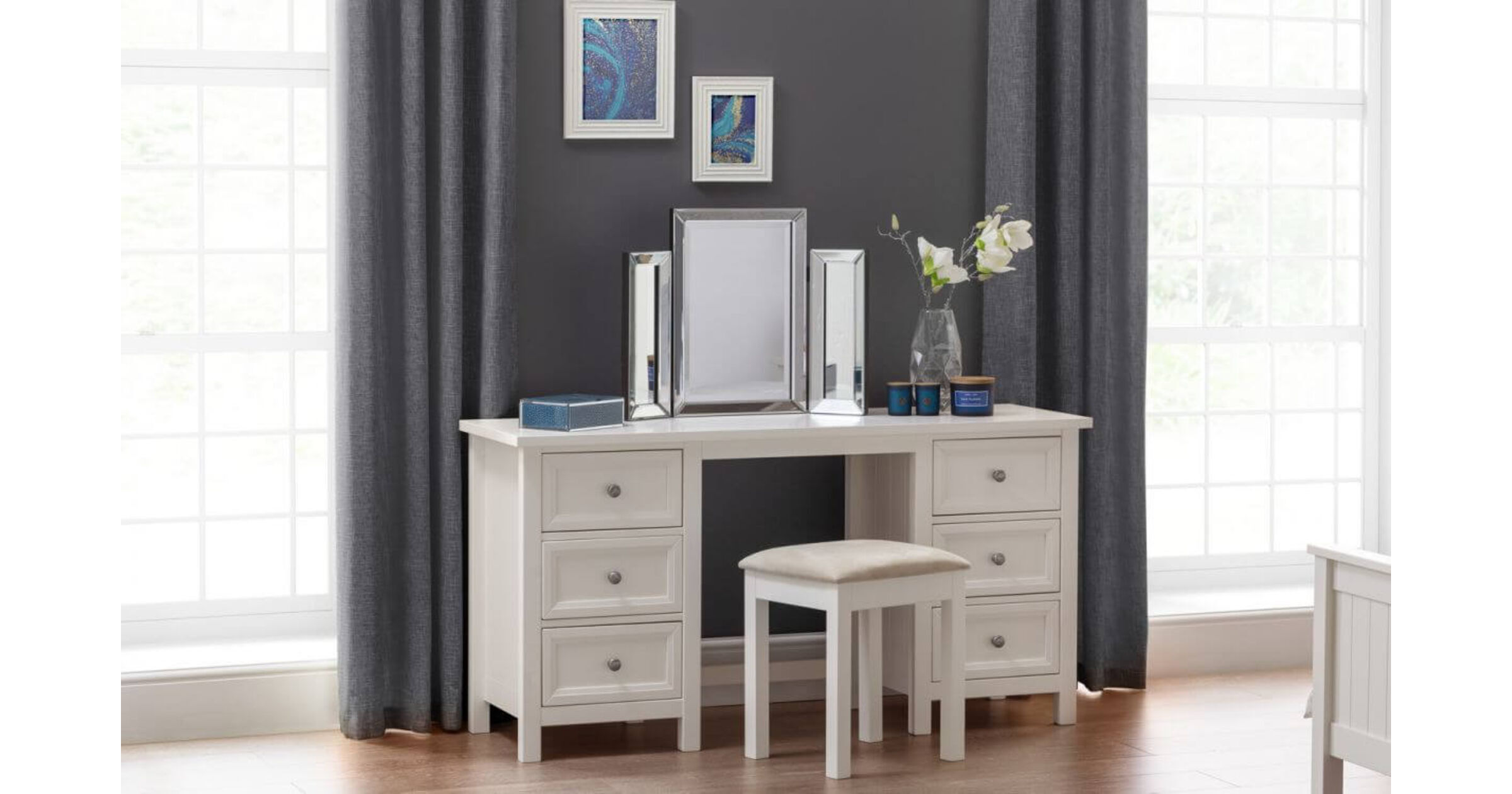 Marietta Solid Pine With MDF Dressing Table With Surf White Lacquer ...