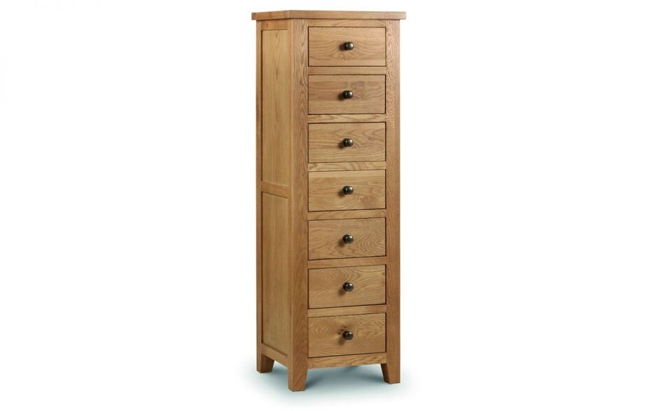 Michele Solid Oak With Real Oak Veneers 7 Drawer Narrow Chest With Waxed Oak Finish