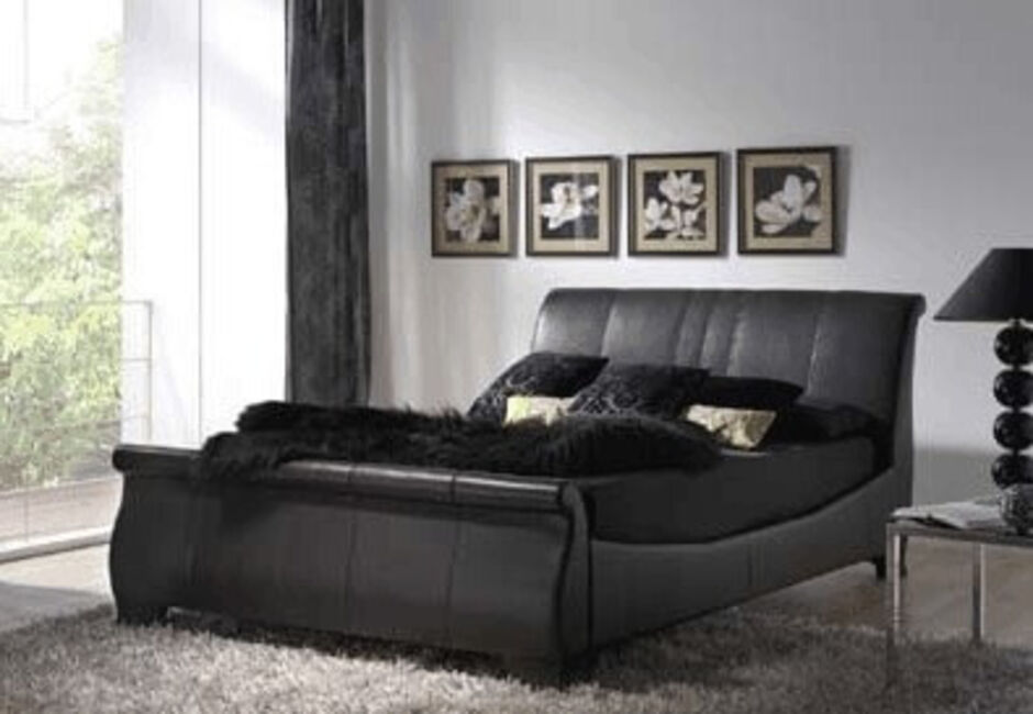 Grey leather sleigh deals bed