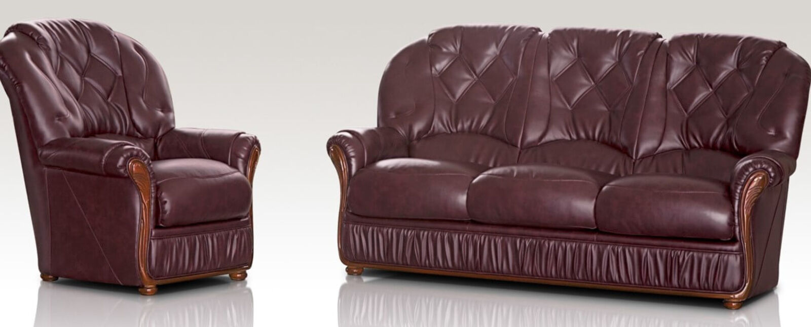 Product photograph of Neptune Range 3 Seater Armchair Genuine Italian Burgandy Leather Sofa Suite Offer from Designer Sofas 4U