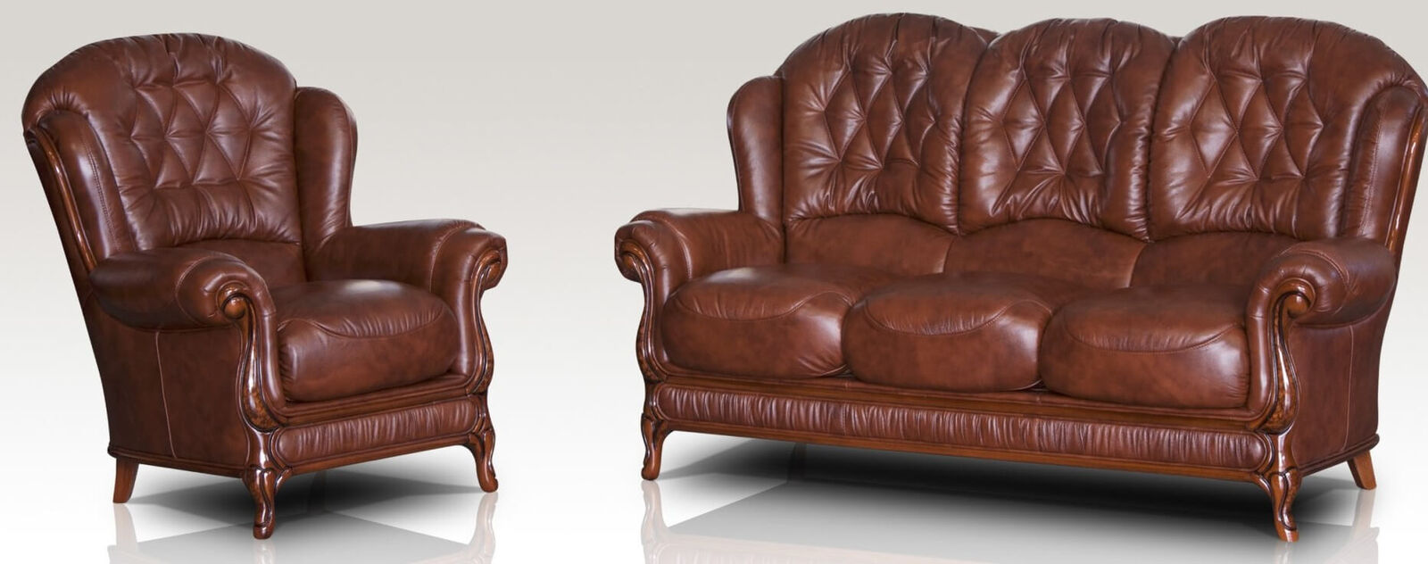 Product photograph of Venice 3 Seater Armchair Genuine Italian Tabak Brown Leather Sofa Suite Offer from Designer Sofas 4U