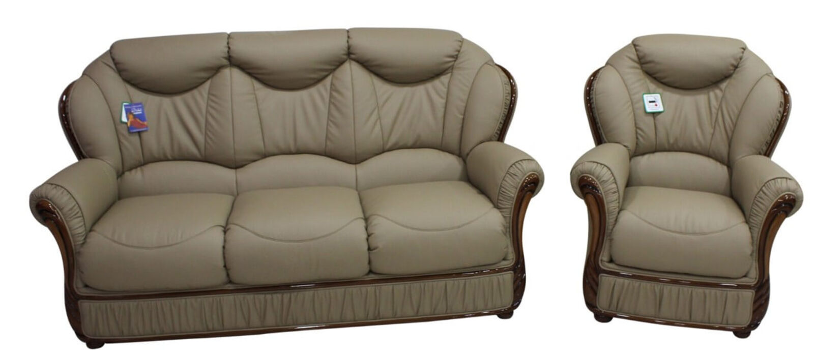 Product photograph of Turin 3 Seater Armchair Italian Coffee Milk Leather Sofa Suite Offer from Designer Sofas 4U