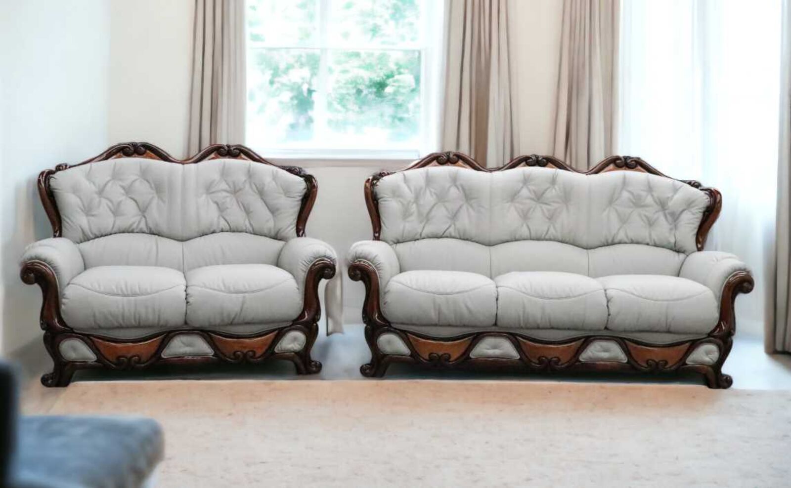 Product photograph of Dante 3 Seater 2 Seater Italian Leather Sofa Settee Suite Light Grey Offer from Designer Sofas 4U