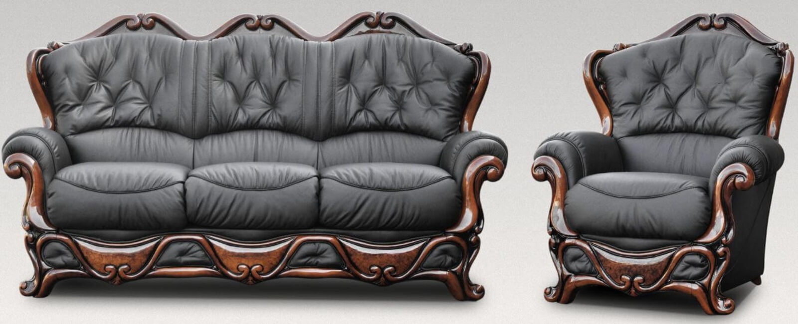 Product photograph of Illinois 3 Seater Armchair Italian Leather Sofa Suite Settee Offer Black from Designer Sofas 4U