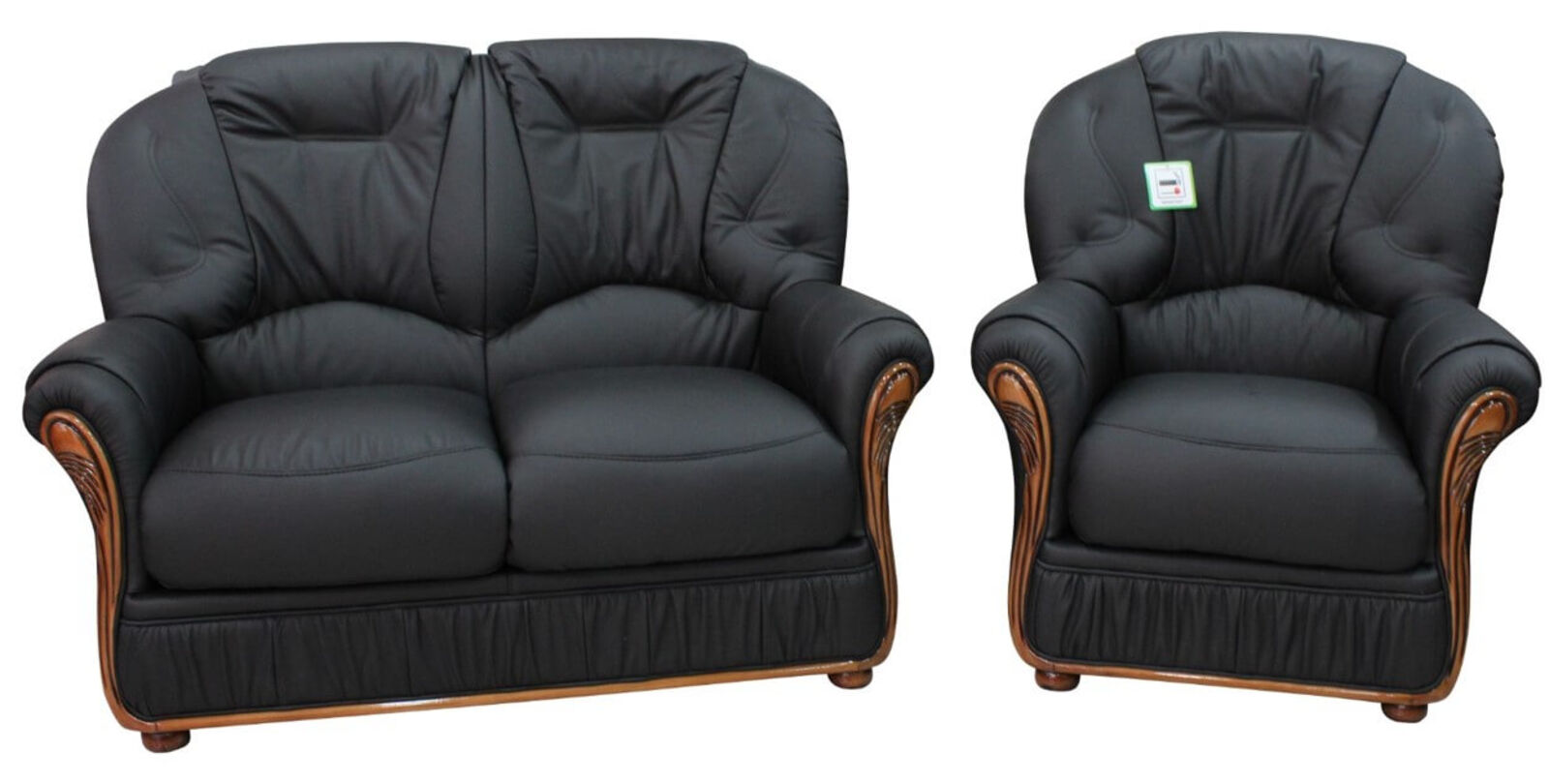 Product photograph of Debora 2 Seater Armchair Genuine Italian Black Leather Sofa Suite Offer from Designer Sofas 4U