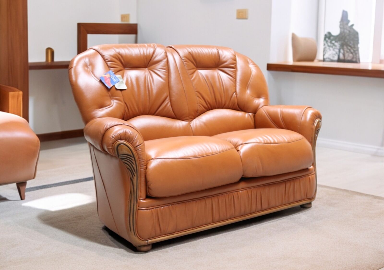 Product photograph of Italian Leather Sofa Debora In Tan Stock Designersofas4u from Designer Sofas 4U