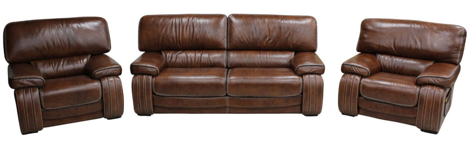 Product photograph of Livorno 3 Seater 1 Seater 1 Seater Genuine Italian Brown Tabak Leather Sofa Suite Offer from Designer Sofas 4U