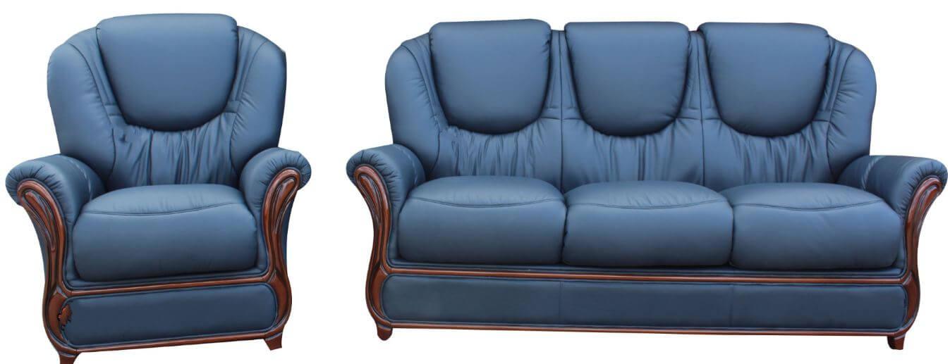 blue leather sofa suite