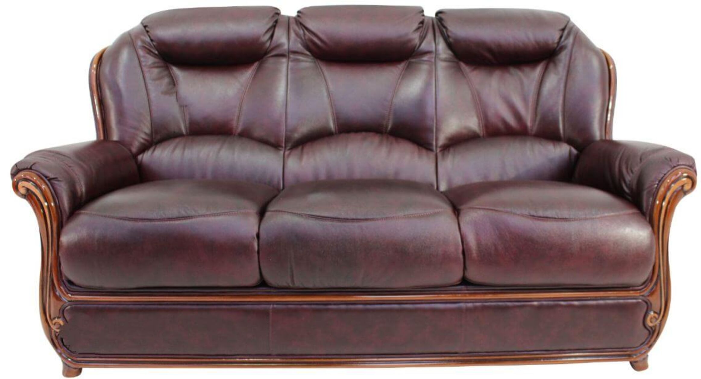  Bari 3 Seater Sofa Genuine Italian Burgandy Leather Settee 