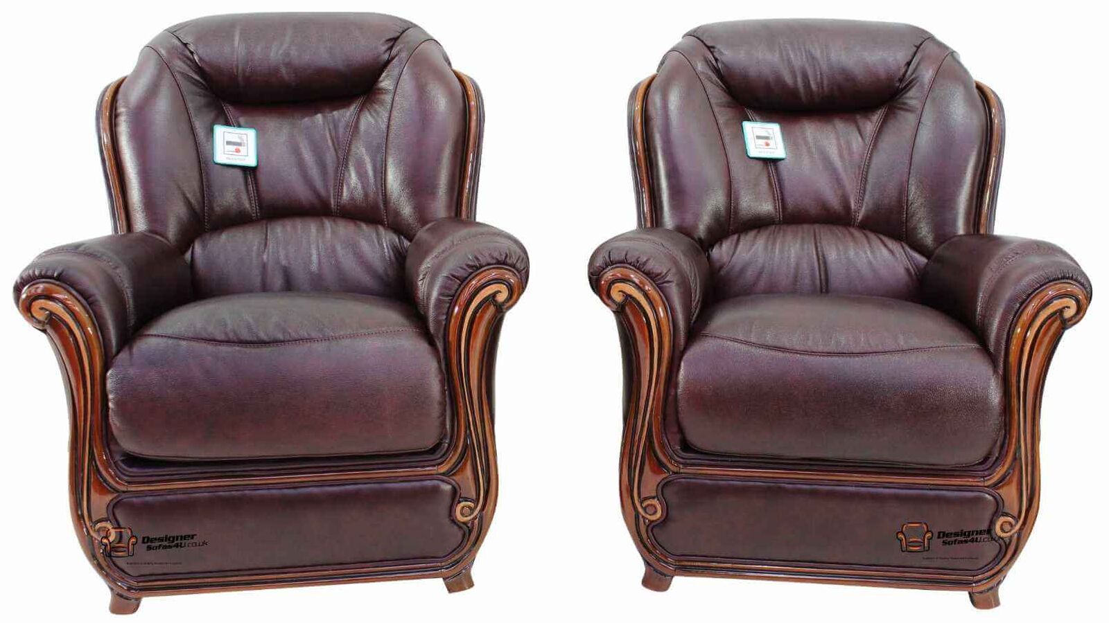Product photograph of 2 X Mercury Range Armchairs Sofa Genuine Italian Burgandy Leather Offer from Designer Sofas 4U