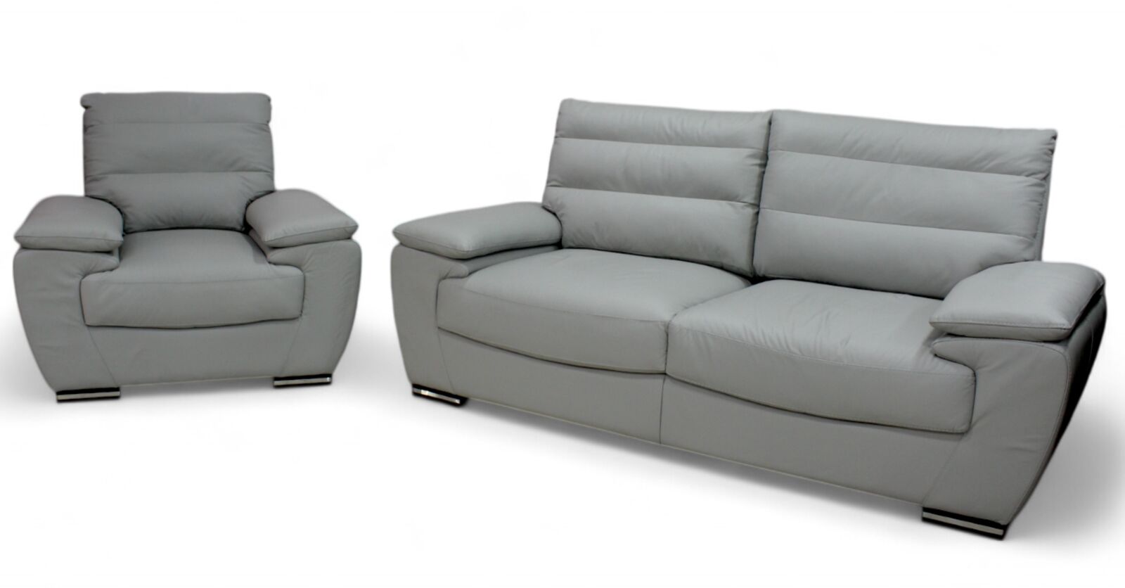 Product photograph of Pavia Genuine Italian Leather 3 1 Seater Sofa Suite Light Grey from Designer Sofas 4U