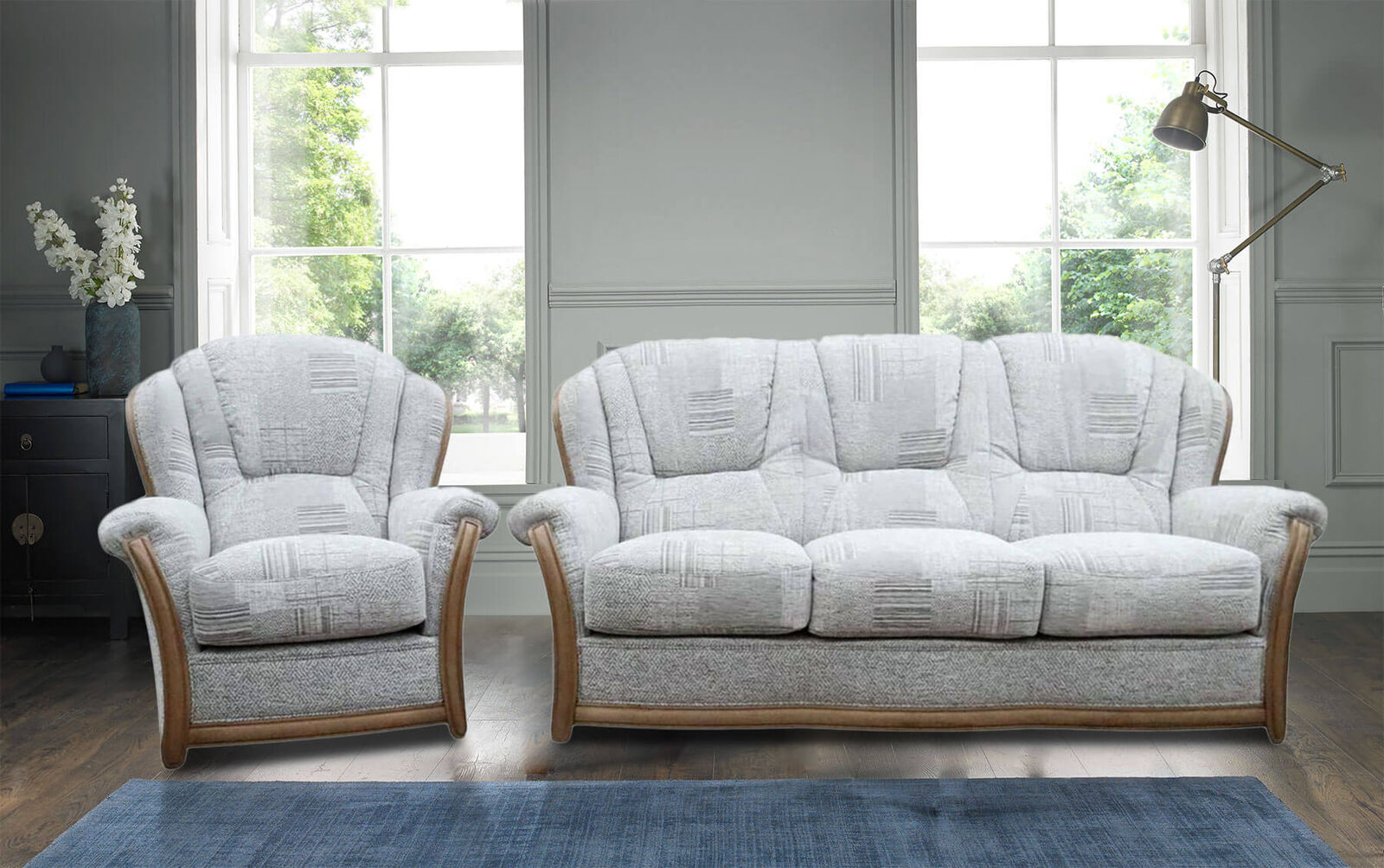 Product photograph of Pisa 3 Seater Armchair Italian Fabric Maida Vale Grey Sofa Settee Offer from Designer Sofas 4U