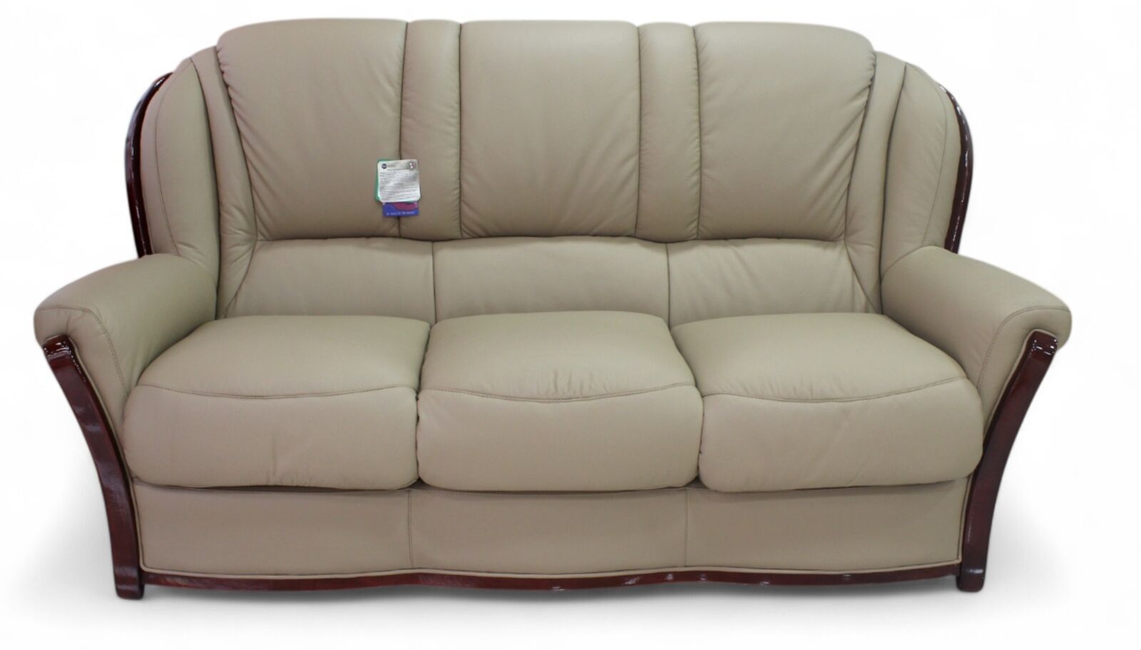 Product photograph of Reggio 3 Seater Italian Leather Sofa Coffee Milk Cherry Wood from Designer Sofas 4U