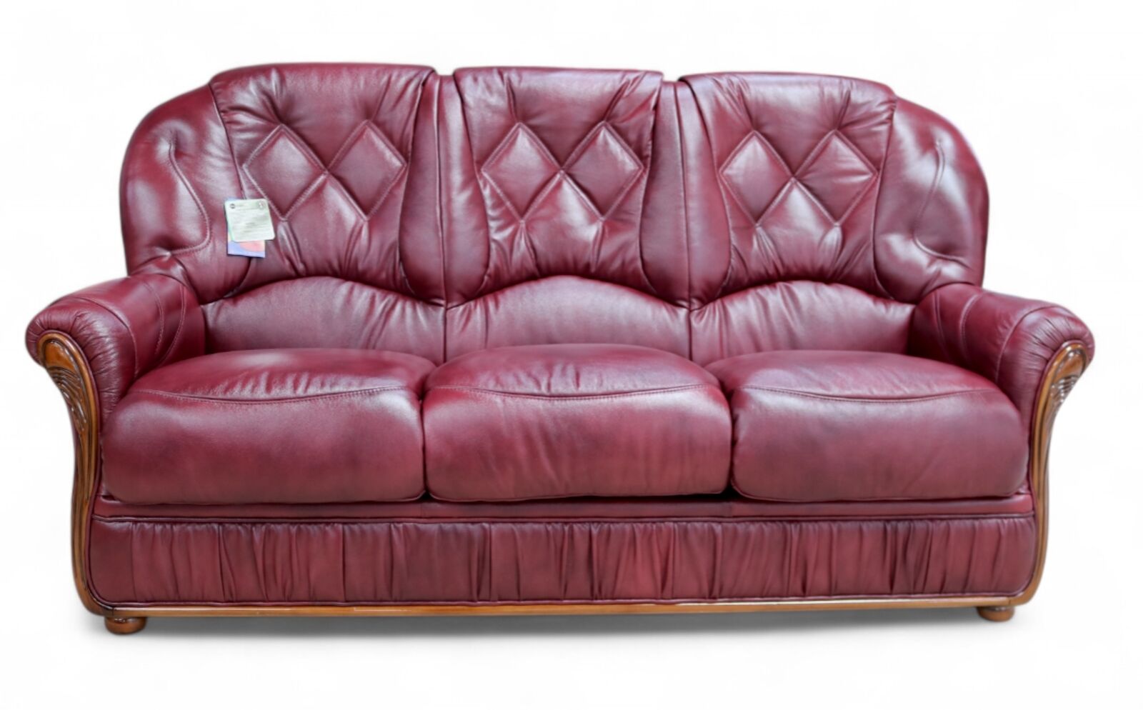 Product photograph of Rome Genuine Italian Leather 3 Seater Sofa Settee Burgundy from Designer Sofas 4U