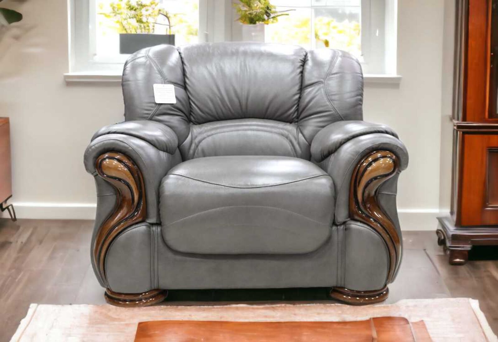 Product photograph of Special Offer Susanna Italian Leather Armchair Dark Grey Stock from Designer Sofas 4U