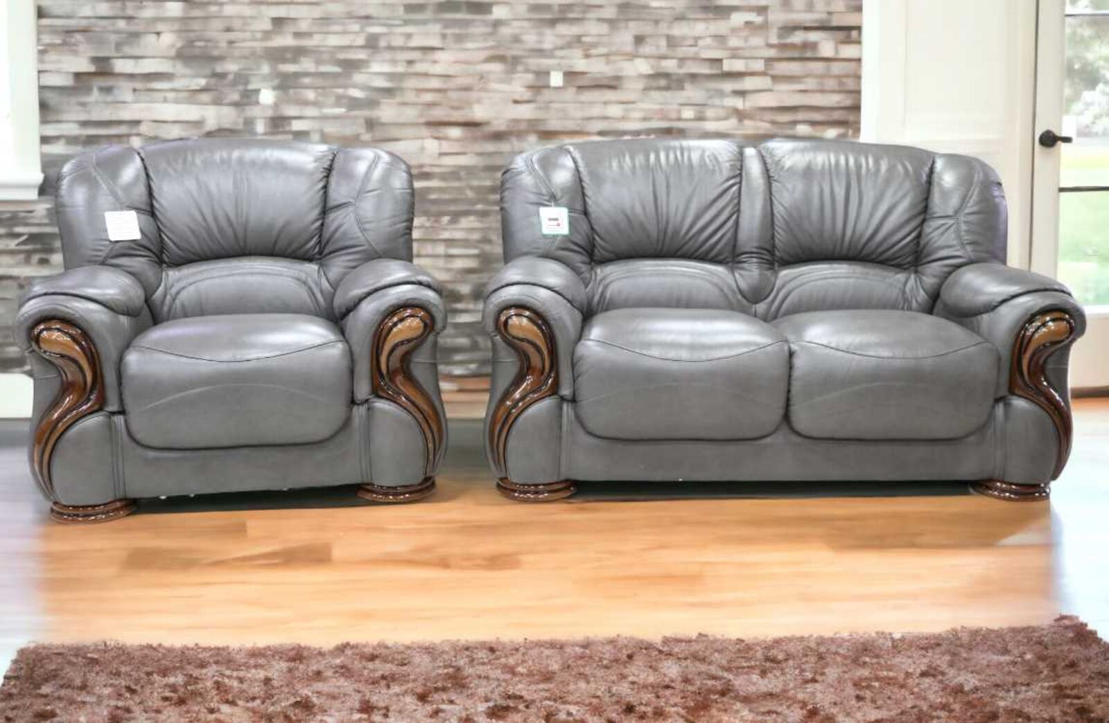 Product photograph of Susanna 2 1 Italian Leather Sofa Suite Dark Grey Offer from Designer Sofas 4U