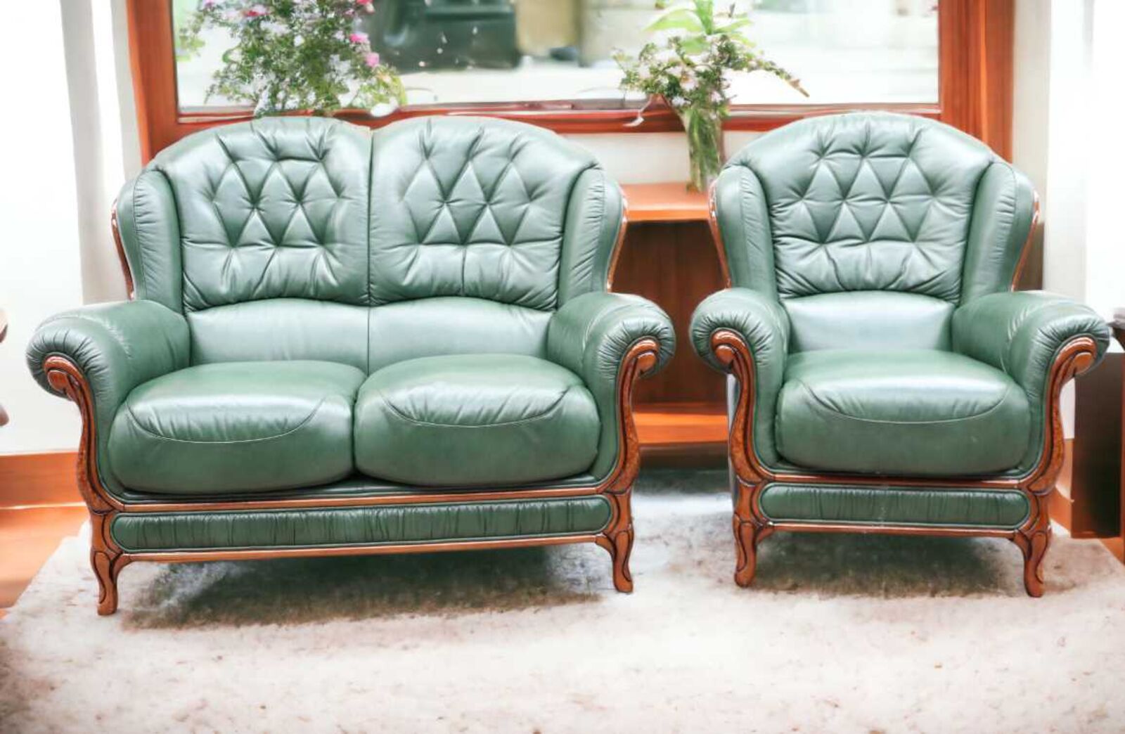 Product photograph of Venice 2 Seater Armchair Genuine Italian Green Leather Sofa Suite Offer from Designer Sofas 4U