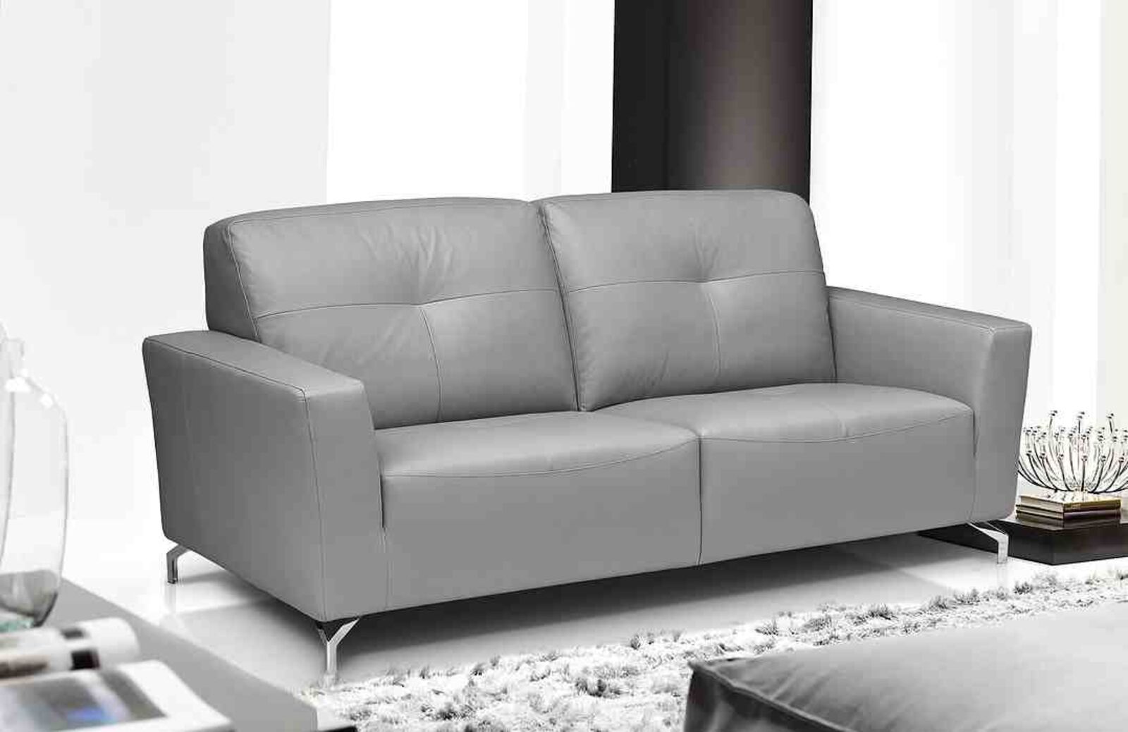 Product photograph of Vicenza Genuine Italian Leather 3 Seater Sofa Settee Light Grey from Designer Sofas 4U