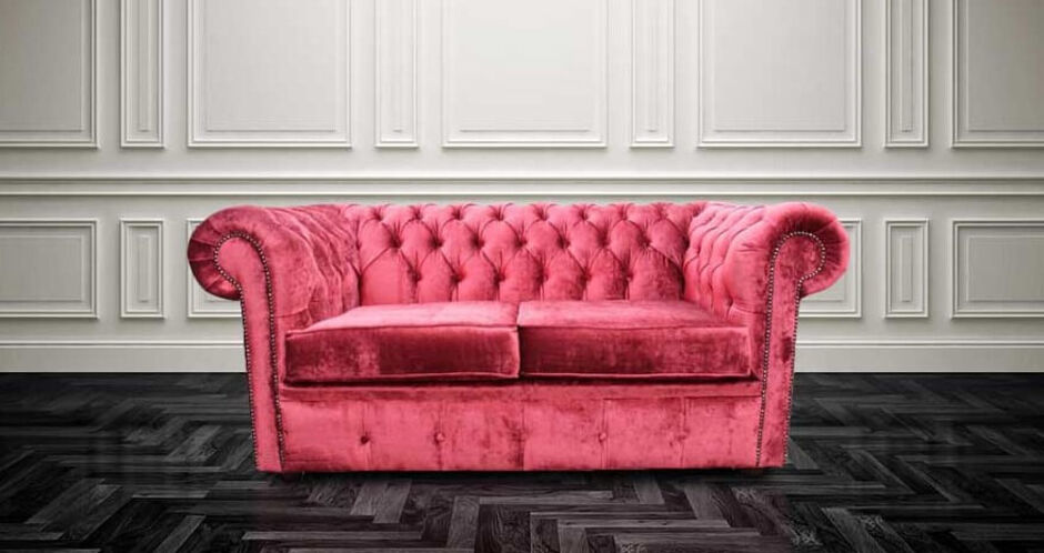 Red store velour sofa