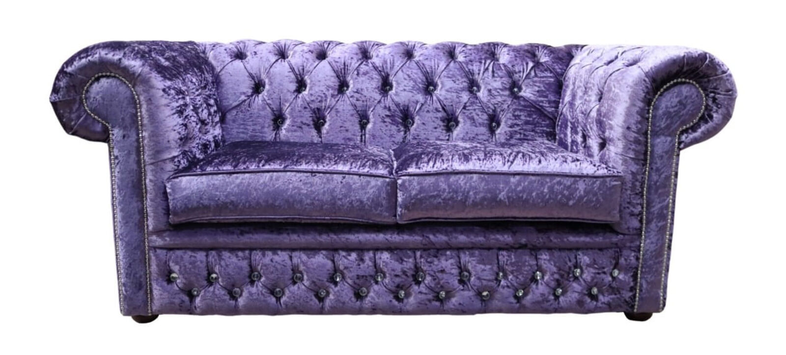 Product photograph of Chesterfield Crystal Diamond 2 Seater Shimmer Grape Velvet Fabric Sofa from Designer Sofas 4U