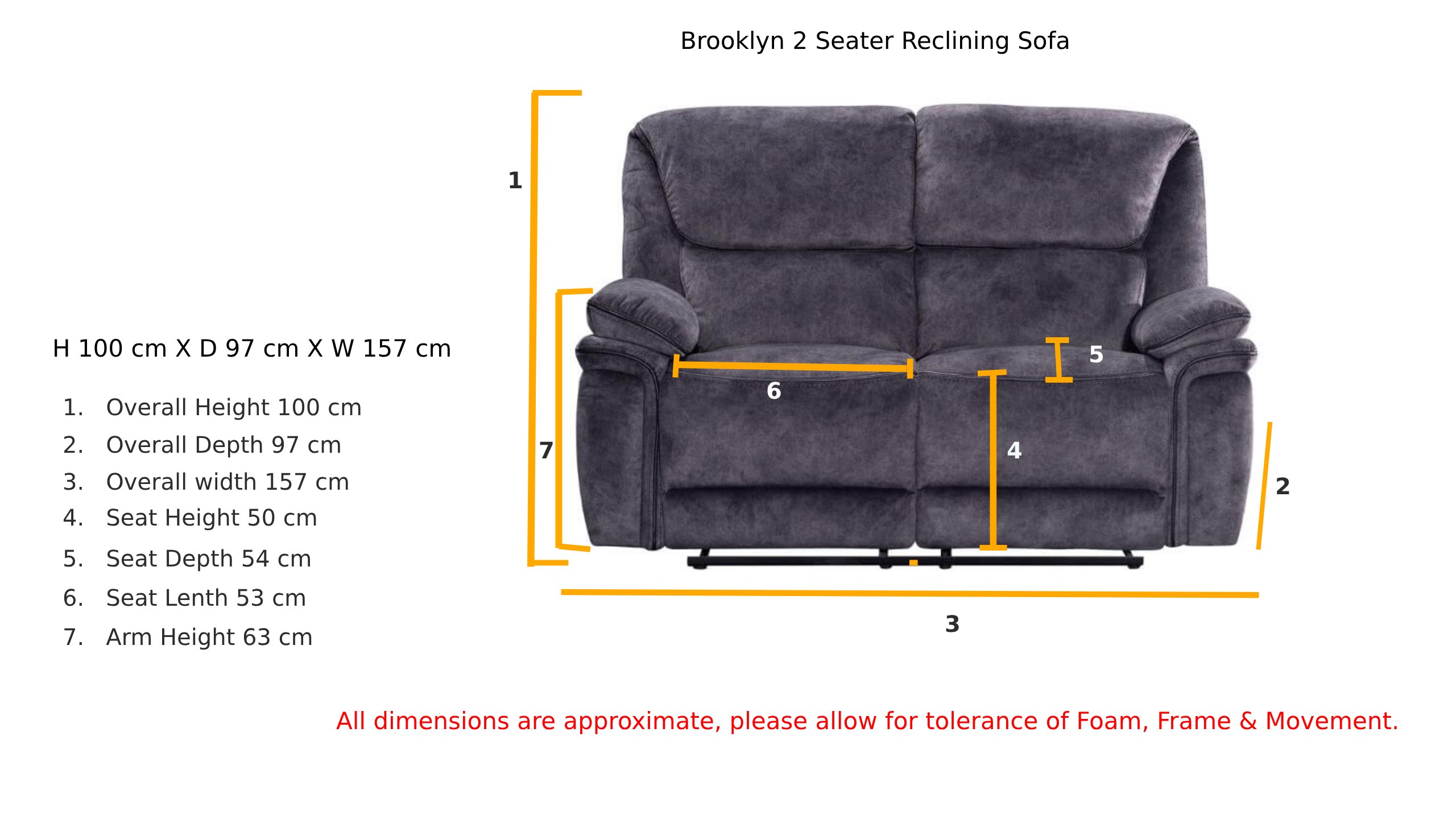 Brooklyn 2 Seater Reclining Sofa