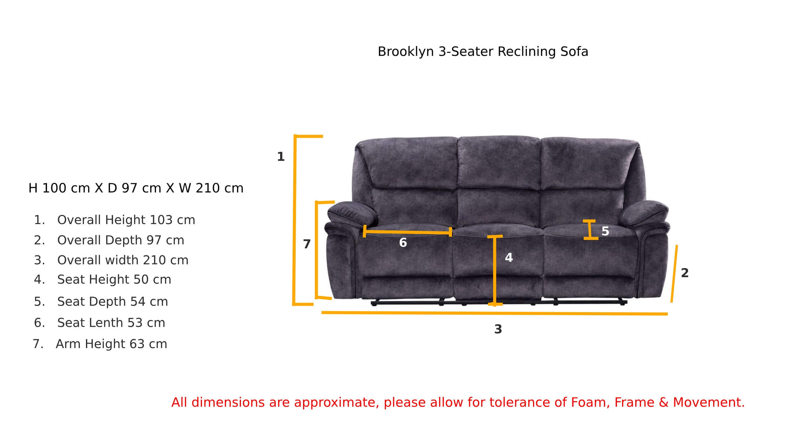 Brooklyn 3-Seater Reclining Sofa 