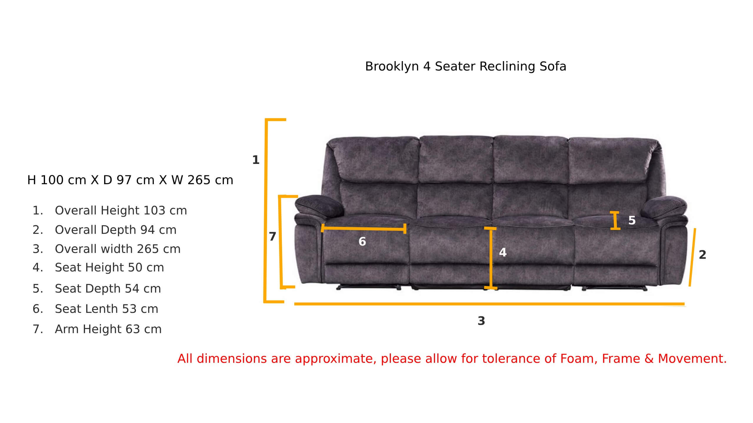 Brooklyn 4 Seater Reclining Sofa