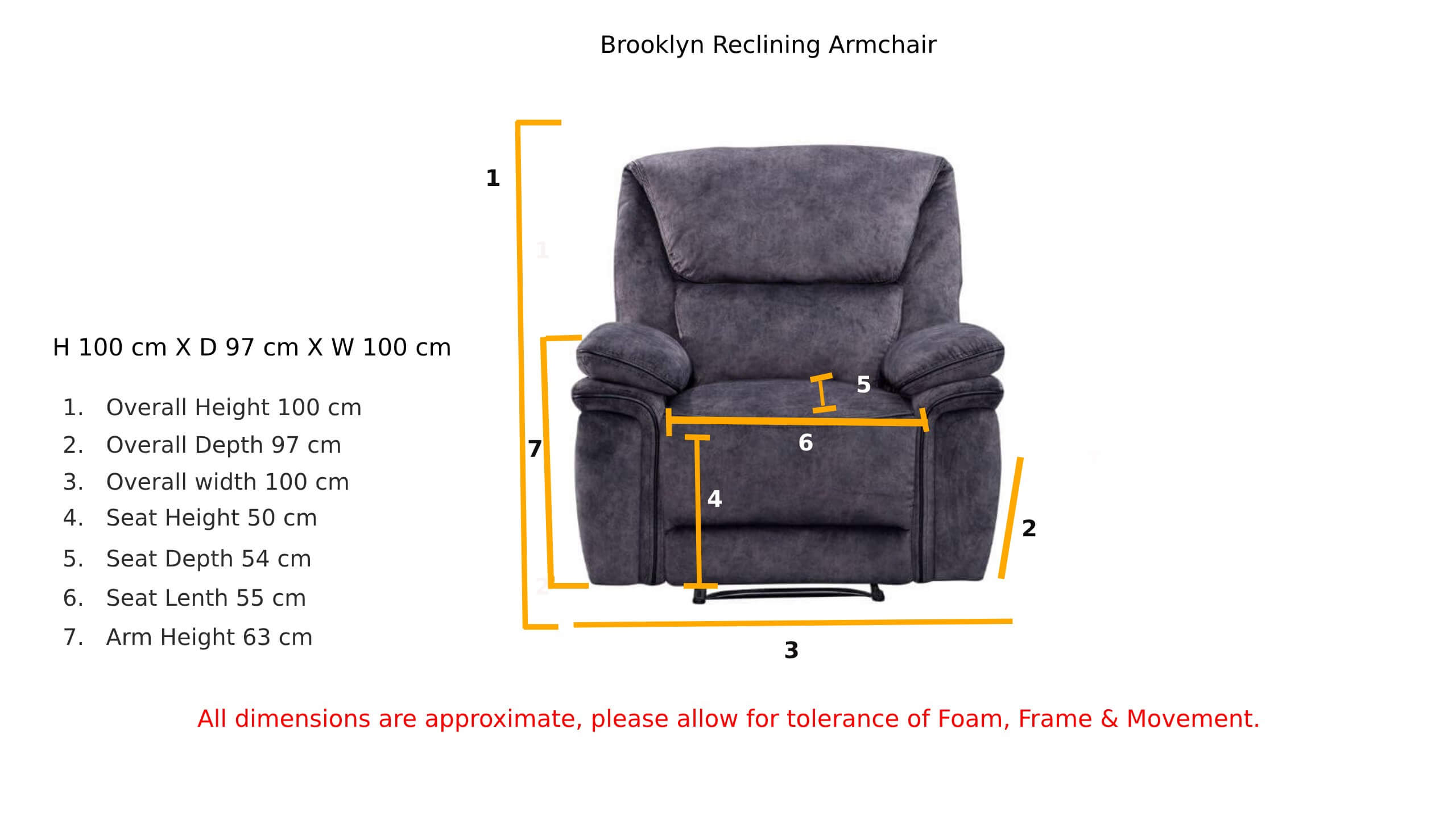 Brooklyn Reclining Armchair Charcoal Grey Fabric