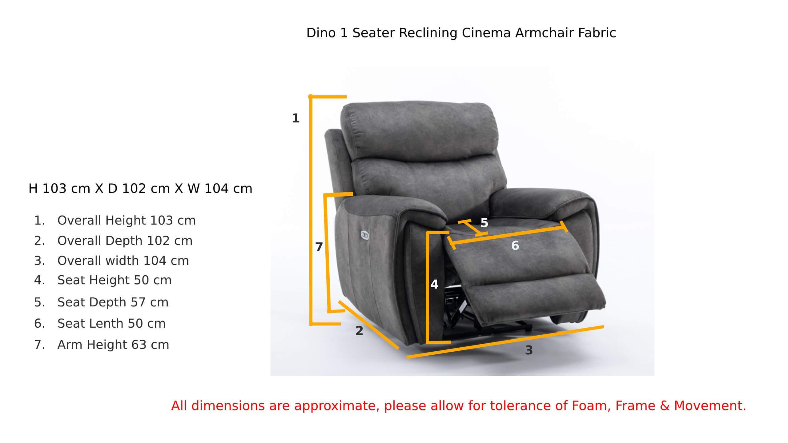 Dino 1 Seater Reclining Cinema Armchair Black Fabric