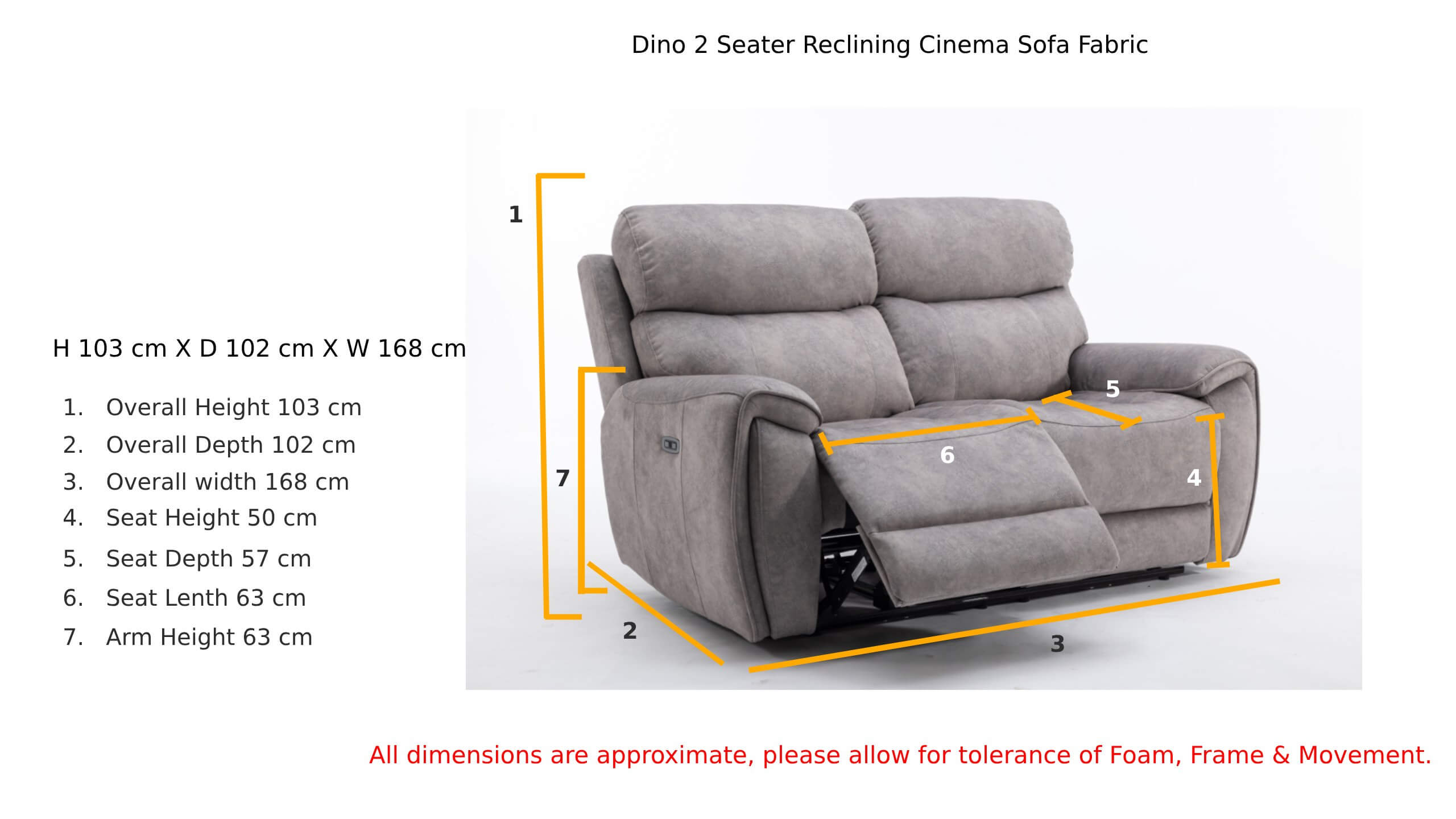 Dino 2 Seater Reclining Cinema Sofa Silver Fabric Fabric