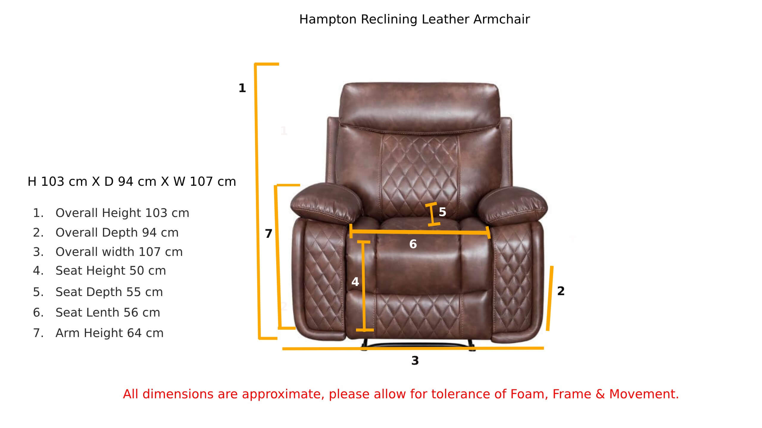 Hampton Reclining Leather Armchair Tan Leather