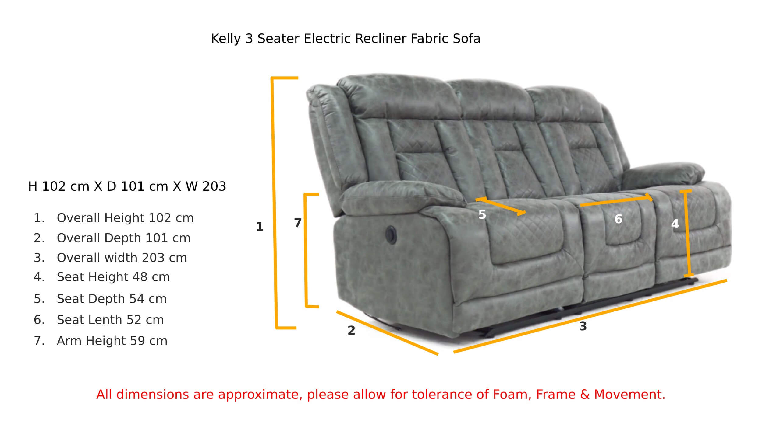 kelly 3 seater Dimensions Images