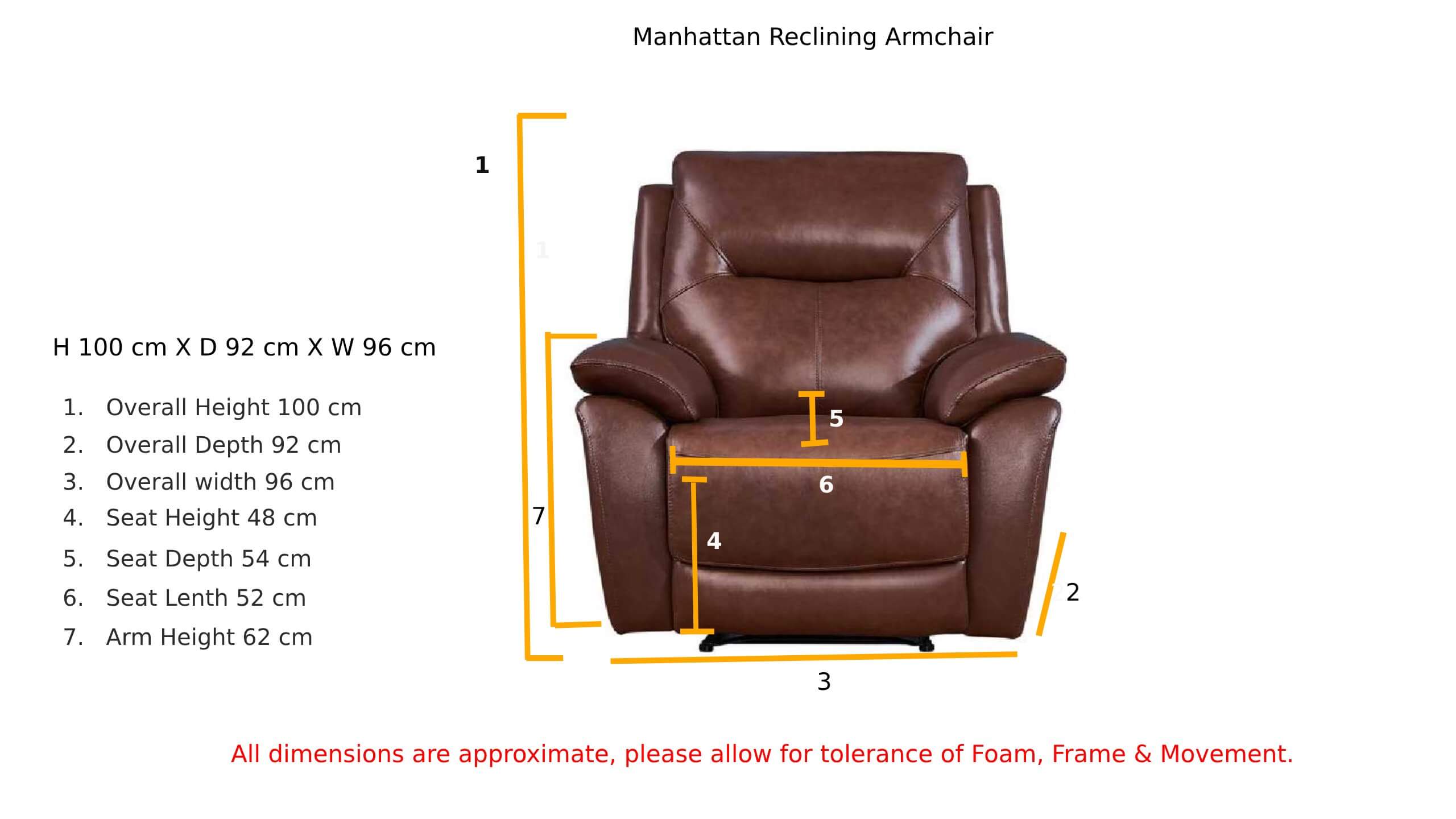 Manhattan Reclining Armchair Italian Tan Leather