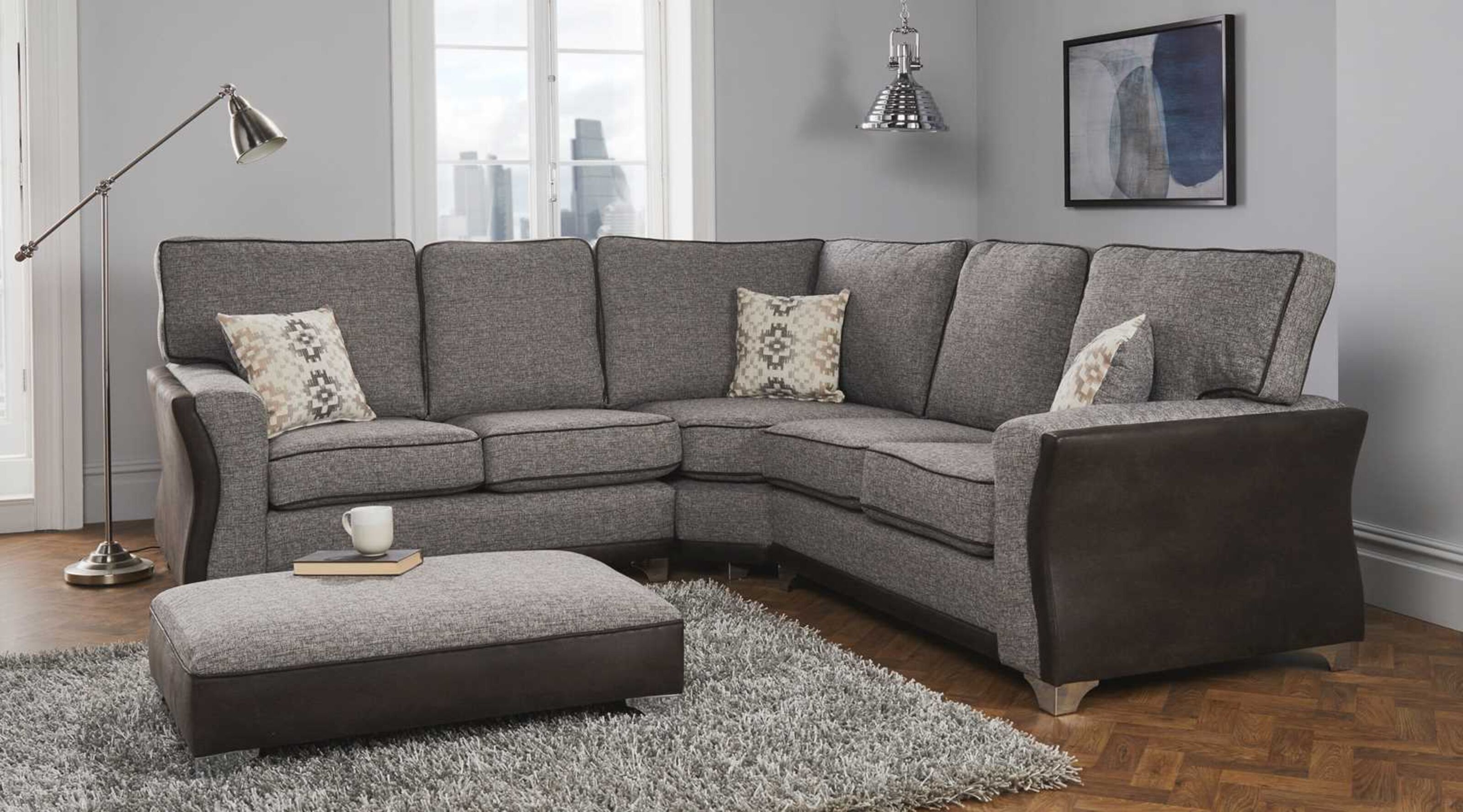 Beatrice Fabric Corner Sofa Suite In Como Smoke Designer Sofas4u