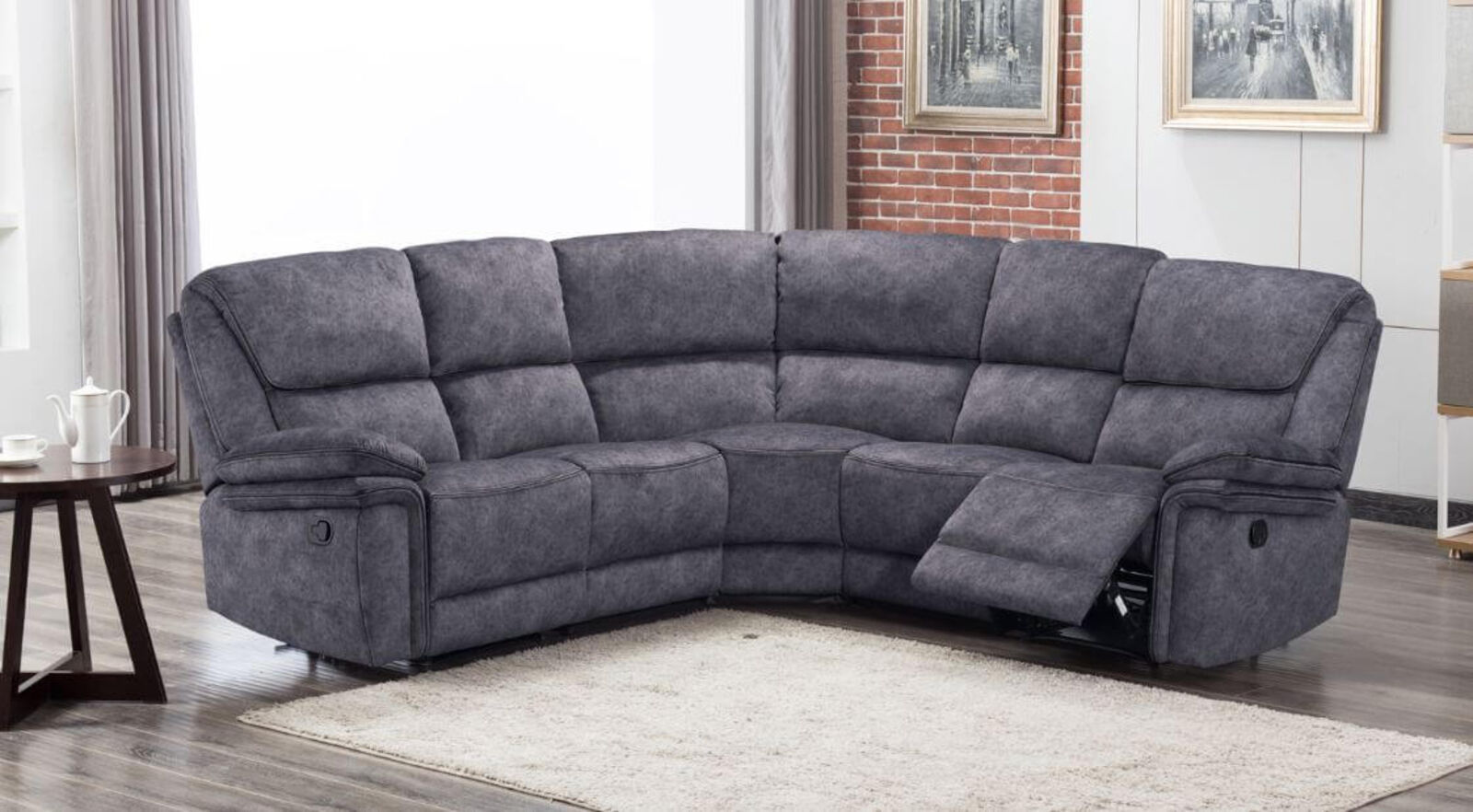 Product photograph of Brooklyn Reclining Cinema Console Corner Group Sofa 2 C 2 Charcoal Grey Fabric from Designer Sofas 4U