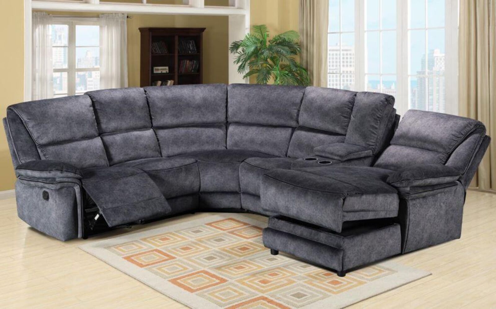 Product photograph of Brooklyn Reclining Cinema Console Corner Group Sofa 2 C 2 With Chaise Charcoal Grey Fabric from Designer Sofas 4U