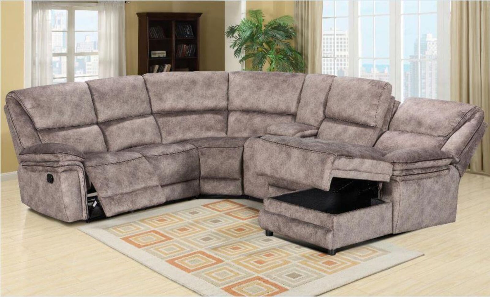 Product photograph of Corner Recliner Sofa Brooklyn 2 C 2 With Chaise Taupe Fabric from Designer Sofas 4U