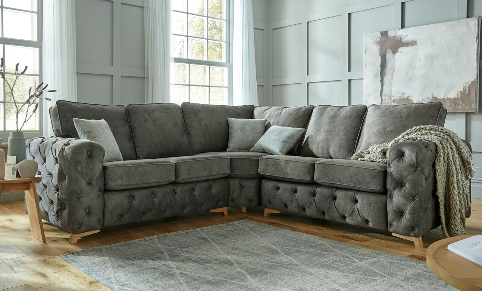 Product photograph of Chesterfield Bishop Corner Group Fabric Sofa Suite In Daytona Espresso 2 Corner 2 from Designer Sofas 4U