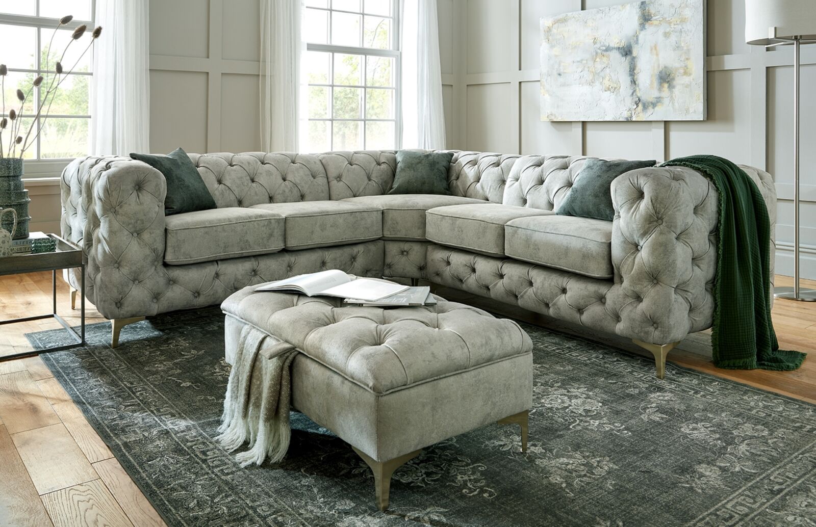 Product photograph of Chesterfield Nobu Corner Group Fabric Sofa Suite In Daytona Stone 2 Corner 2 from Designer Sofas 4U