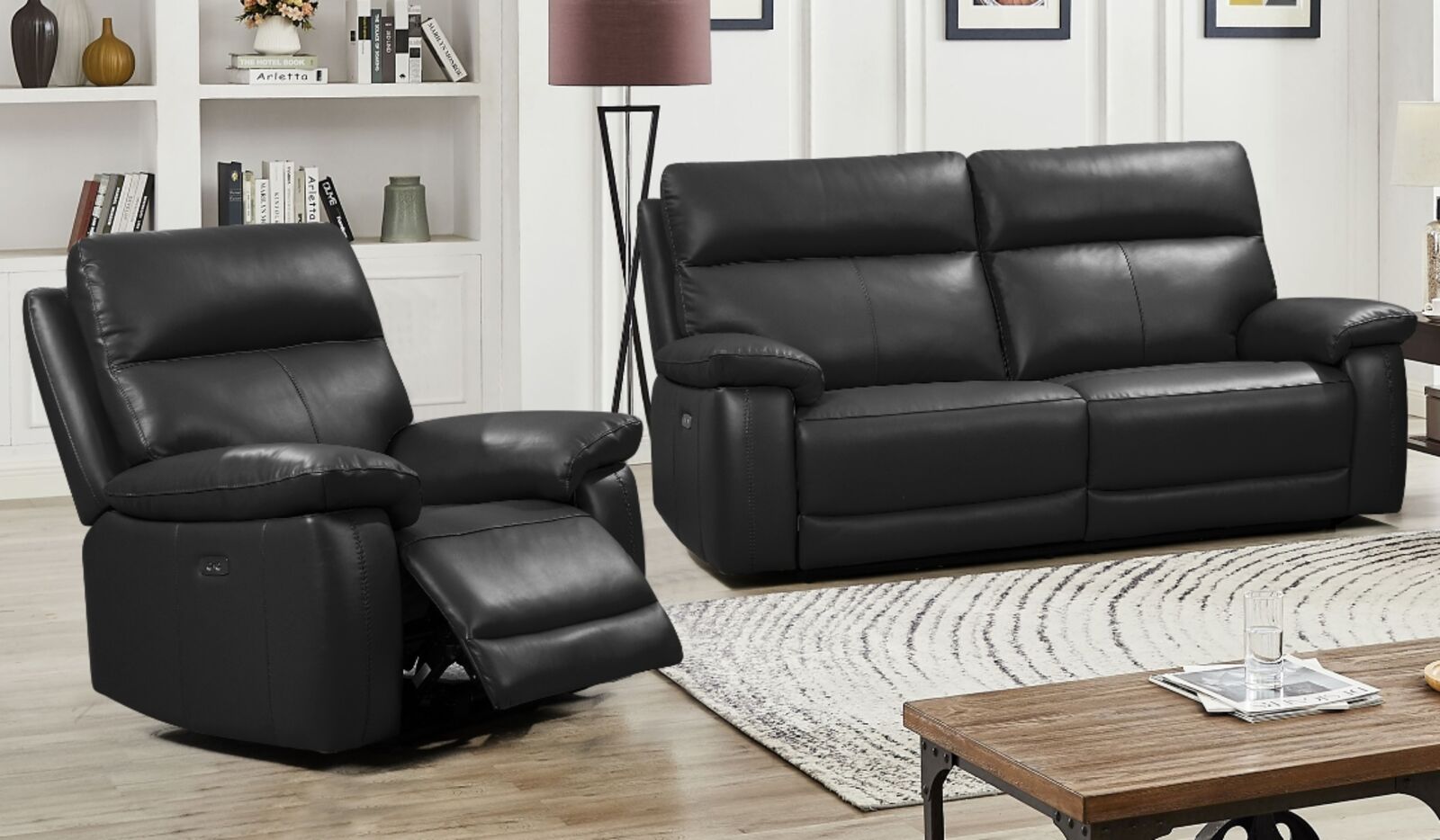 Product photograph of Dallas 3 1 Seater Electric Reclining Sofa Suite Black Leather from Designer Sofas 4U