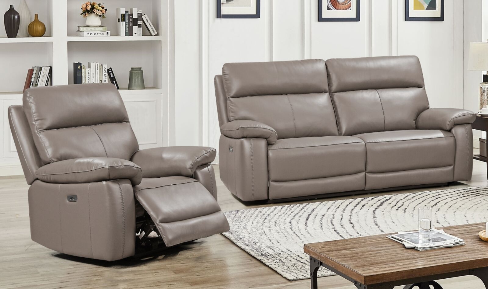 Product photograph of Dallas 3 1 Seater Electric Reclining Sofa Suite Latte Leather from Designer Sofas 4U